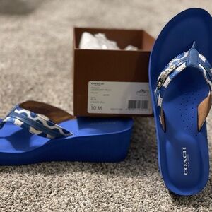 Coach Women's Blue Jaden Dot Print Wedge Sandals